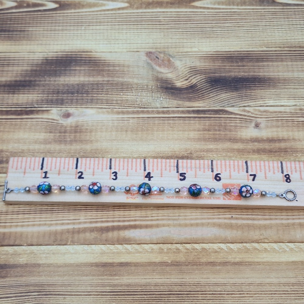 VINTAGE JEWELRY CLOISONNÉ BRACELET ENAMEL BRASS TONE METAL ESTATE - Picture 4 of 5